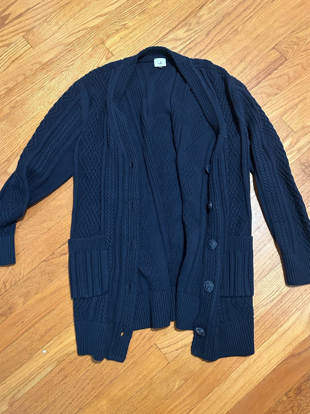 CAbi Navy Cable Knit Button Cardigan